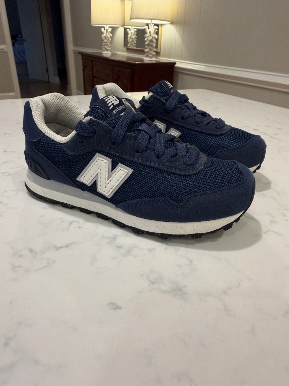 NEW BALANCE Boys 515 Navy Blue White Classic Retro Neutral Sneakers Sz 11.5